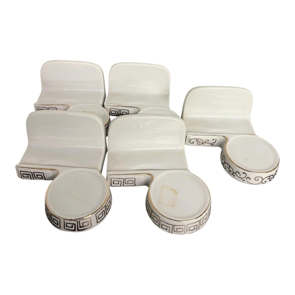 Vintage Ucagco Japan Ceramic Tea Cup Holders White Gold Set of 5